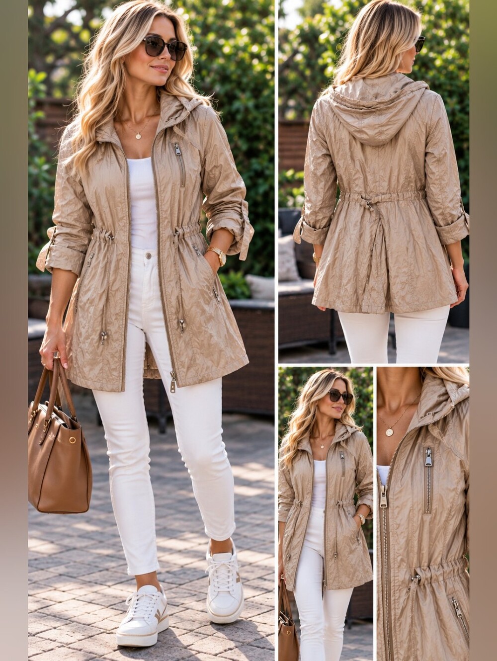 Laundry by Design Metallic Champagne Hooded Trench Parka Jacket Size L
